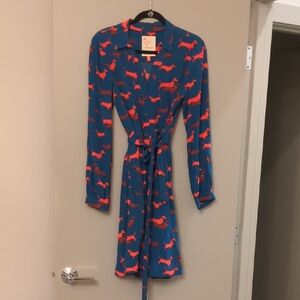 Anthropologie Blue and Red Dachshund Dress